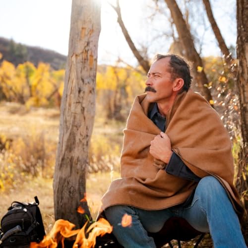 Arcturus Military Wool Blanket - Warm, Thick, Washable - Great for Outdoors, Camping, Stadium Blanket, Picnics, Travel - Car & Bushcraft Survival Kits - color: Camel