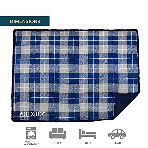 PAVILIA Waterproof Blanket for Couch, Sofa | Pet Protector for Large Dog, Puppy, Cat | Plush Soft Warm Fuzzy Sherpa Throw | Plaid Navy, 60x80 - color: Plaid Navy, size: 60x80 Inches