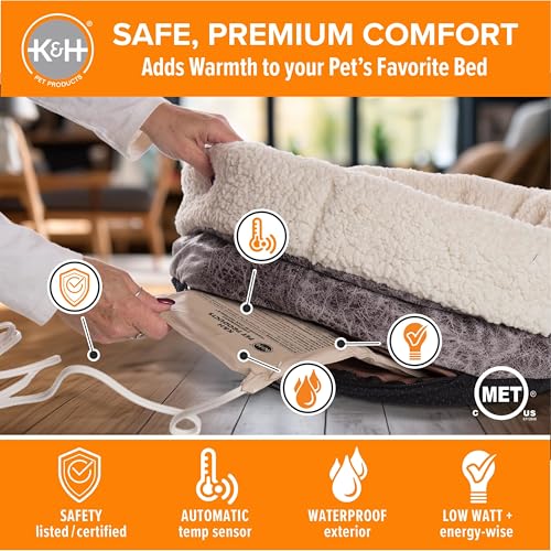 K&H Pet Products Pet Bed Warmer, Turn Any Pet Bed Into a Heated Cat or Dog Bed, Waterproof Indoor Heated Warming Pad Insert, Automatic Temperature, Safety Listed - Small 9 X 8.5in Tan - size: Small