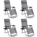 Sweetcrispy Zero Gravity Chairs, Set of 4 Portable Recliner Beach Camping Patio Outdoor Folding Lounge Chair with Cup Holder Trays and Adjustable Pillow for Poolside, Garden, Backyard, Lawn (Grey) - color: Grey-4p