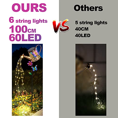 Solar Watering Can with Lights Outdoor Garden, 41" Tall Waterproof Garden Stake Lights Decoration for Yard Lawn Patio Pathway Front Porch Landscape Gardening Gifts for Mom Grandma Women Birthday Gift - color: Butterfly-Blue-Purple