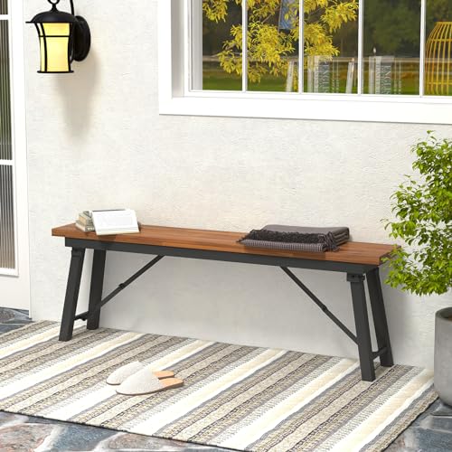 Tangkula Outdoor Folding Bench Set of 2, 55” 2-3 Person Acacia Wood Backless Patio Dining Bench, No Assembly Weatherproof Picnic Bench, Collapsible Benches for Porch, Yard, Poolside, Balcony