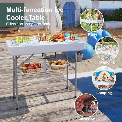 4 Foot Ice Cooler Table, Outdoor Cooler Table with Removable Matching Skirt and Shelf, Folding Ice Tables for Party, BBQ, Camping, Picnic, Fishing Cleaning Tables - style: Fish cleaning ice table