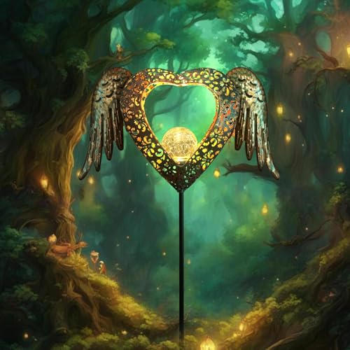 LEDs Solar Heart Stake Lights for Garden Metal Warm White, Memorial Gift - Perfect as Remembrance & Sympathy Gifts (Heart-Bronze) - style: Heart