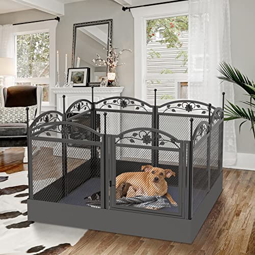 BingoPaw Dog Playpen Indoor: 8 Panels 32” Tall Metal Pet Pen Puppy Whelping Box with Waterproof Bottom - Outdoor Doggy Run Fence with Door for Small Medium Large Dogs