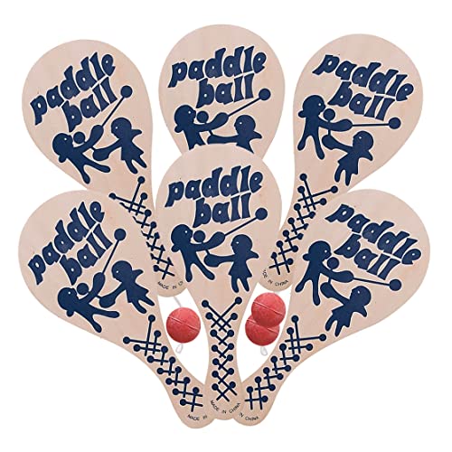 The Dreidel Company 12-Pack, 9.25 Inch Paddle Ball, Wooden Paddle Ball with String, Party Favor, Indoor and Outdoor Toy,