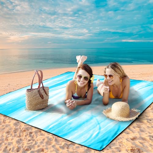 WIWIGO Beach Blanket Waterproof Sandproof Beach Mat 79" X 83"/10'x9'for 2-8 Adults Quick Drying Outdoor Picnic Mat Beach Accessories for Travel, Camping, Hiking - color: Blue and White Splattered With Color, size: 79" X 83"（1-4person）