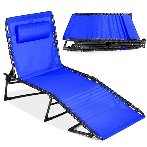 Best Choice Products Patio Chaise Lounge Chair, Portable Outdoor Folding Recliner for Lawn, w/ 8 Positions, Handles, 300lb Capacity - Resort Blue - color: Resort Blue