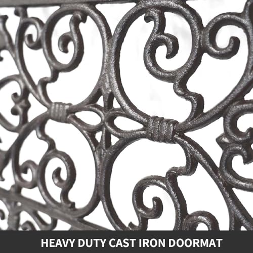 CT Copper Tailor Heavy Duty Cast Iron Floor Doormat,Rectangle Outdoor Mat,Non-Slip Front Door Mat,Entrance Mat,Shoe Scraper,22.83”x 13.38”,Rustic Scroll Works Pattern Design,Brown - color: Rustic Scroll Work