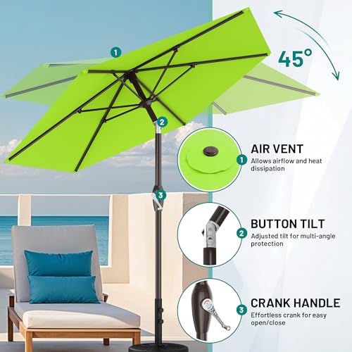 AreShark 7.5FT Patio Umbrella Table Market Umbrella with 6 Sturdy Ribs, Button Tilt/Crank Heavy-Duty Round Outdoor Umbrellas for Garden, Deck, Backyard,and Pool, Apple Green - color: Apple Green, size: 7.5FT