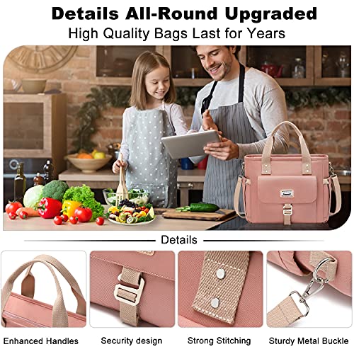 Weitars Lunch Bag for Women Work,Insulated Lunch Box Extra Large Lunch Tote Bag,Wide-Open Tote Cooler Bag With Removable Shoulder Strap with Side Pocket,Lunchbag For Picnic Hiking Beach - color: Pink