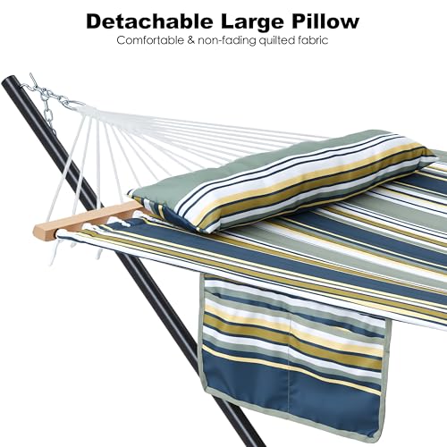 GAFETE 2 Person Hammock with Stand for Outside, Heavy Duty Steel Stand, Double 55inch Hammocks, Large Removable Pillow, Storage Bags, Max 475 lbs Capacity (Ridge Olive Green) - color: Ridge Olive Green
