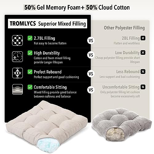 Tromlycs Floor Pillow Cushions for Adults Set of 2 Large Square Gel Memory Foam Pillows for Seating 20 x 20 x 4 Inch Beige - color: Beige