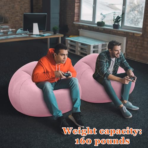 Realspring Inflatable Bean Bag Chairs Outdoor Blow up Camping Chairs Inflatable Lazy Sofa Folding Portable Bean Bag Loungers Couch for Movie Night (Light Pink,2 Pcs) - color: Light Pink