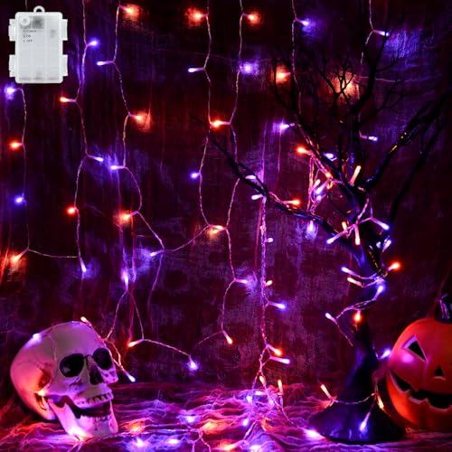 Cshare Halloween String Lights Battery Operated With Timer, Orange and Purple Outdoor 9.8ft 30LED, Decorations for Party Yard Pathway Indoor Outdoor - color: Orange & Purple