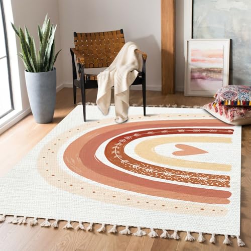Scandinavian Boho Rainbow Print Nursery Rug Neutral Area Rug 4x6 Minimalist Kids Playroom Rugs Neutral Rugs Home Decor for Living Room, Bedroom, Patio, Indoor Outdoor - color: Multi3, size: 120x180cm