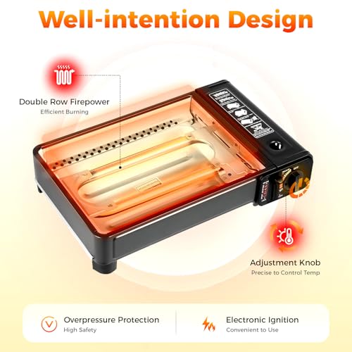 Portable Gas Grill Butane Stove, Camping Stoves with Grilling Net & Carry Case, Tabletop BBQ Grill Butane Camping Stove, Outdoor Gas Stove for Camping, Travel, Trekking