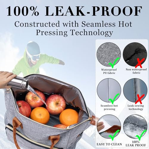 TuErCao Adult Lunch Box - Insulated Lunch Bag Women for Work, Soft Cooler for Beach Travel Picnic, Ladies Lunch Tote Bag for Office, Grey - color: A3: Grey, size: Large