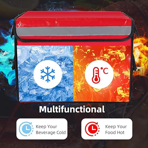 TooCust Red XXL Insulated Food Delivery Bag - 19.7" x 15" x 15", Commercial Insulated Pizza Delivery Bag with Divider, Waterproof & Foldable, 62L Can Hold Up to 7 Boxes of 14" Pizza Box - color: Red, size: 62 L
