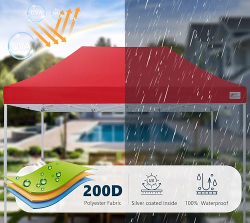 MASTERCANOPY Pop Up Canopy Tent Commercial Grade 10x15 Instant Shelter (Red) - color: Red, size: 10x15