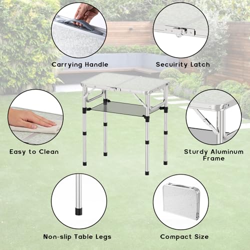 YihuiKo Folding Camping Table, Aluminum 24" x 16" Adjustable Height Max 27.5" with Carrying Handle, Lightweight, Portable Camping Table for Outdoor Indoor Picnic Beach, Silver - size: 24"L x 16"W x 27"H Silver