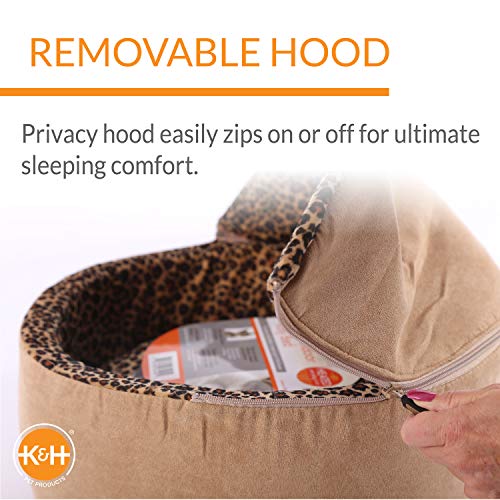 K&H Pet Products Thermo-Kitty Bed Deluxe Heated Cat Bed for Large Kitties - Indoor Heated Pet Bed for Dogs & Cats, Covered Cave Pet Tent, Machine Washable, Safety Listed - Large 20in Tan/Leopard - color: Tan, size: Large 20 Inches 4 Watts