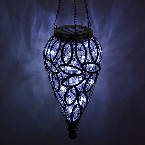 SUNNYPARK Outdoor Plastic Solar Hanging Lantern, 15 Cool White LEDs Twinkle Effect Tear-Shaped Hanging Lantern Decor Garden Decorative Solar Lights for Backyard, Patio and Lawn - style: Transparent