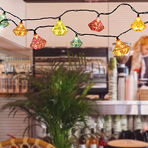 Vigdur Lantern String Lights - Multicolor Decorative String Lights Plug in with 10 Diamond Shaped Bulbs, Indoor String Light for Xmas Party Wedding Bedroom Patio Decor - color: Diamond