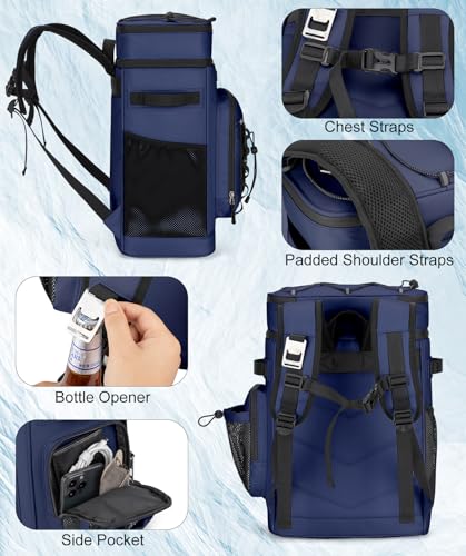 Insulated Cooler Backpack, 40L Leakproof Backpack with Double Compartments for Men & Women, Large Lunch Cooler for Camping, Beach, Travel, Picnic, Up to 48 Cans - color: Blue