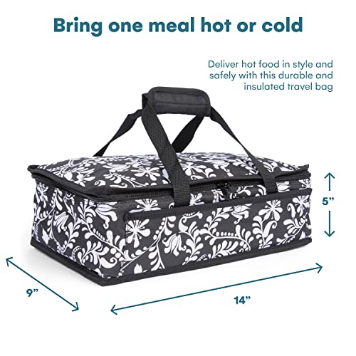 Dawhud Direct Insulated Casserole Carrier for Hot or Cold Food - Portable Casserole Dish Carrier with Handles - Black and White Design - 13 x 8 x 4 Inches Food Warmer Bag for Travel and Picnics - color: Black