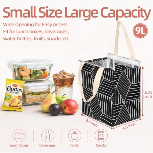iknoe Insulated Lunch Bag for Women & Adults, 9L Foldable Wide-Open Cooler Bag with Pockets, Leakproof & Portable, for Picnic, Office, Beach, Black Rhombus - color: Black Rhombus, size: Velcro Closure