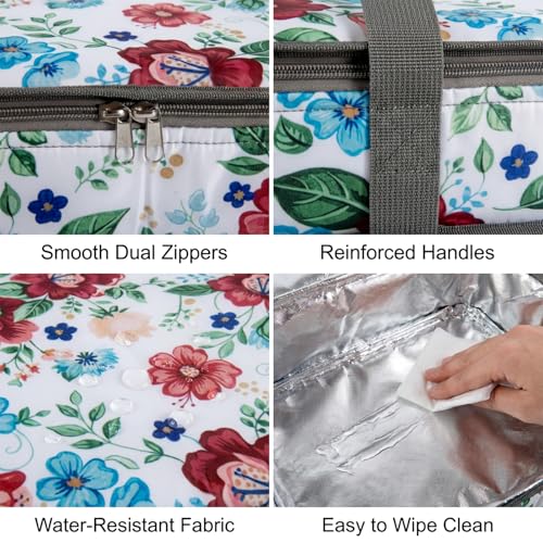 Floral Casserole Carrier for 9x13 Baking Dish, Insulated Lasagna Lugger Tote, Leakproof Thermal Food Warmer Bag for Potluck, Picnic, Travel - Farmhouse Vintage Style, Mom Gifts - color: Floral#5