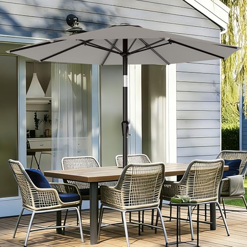 AreShark 9 FT Patio Umbrella for Outdoor, Outdoor Table Umbrella with Push Button Tilt and Crank, Outdoor Patio Umbrellas with 8 Sturdy Ribs for Market, Garden, Pool (Light Gray) - color: Light Gray, size: 9ft
