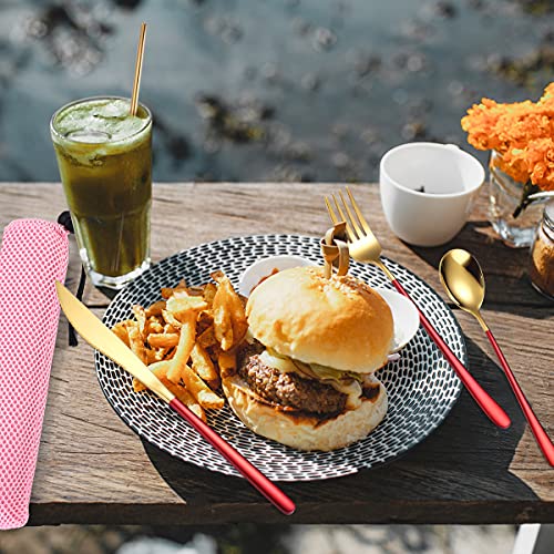 AARAINBOW 6 Pieces 18/8 Stainless Steel Flatware Set Portable Reusable Cutlery Set Travel Utensils Set Including Chopsticks Knife Fork Spoon Straws Cleaning Brush Dishwasher Safe (Red golden) - color: Red golden