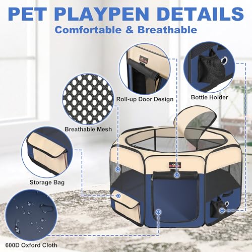 Aivituvin Dog Playpen Foldable Waterproof Pet Play Pens for Cat, Puppies, Rabbits, Chickens, Durable Portable Pet Tent for Travel Camping Indoor/Outdoor Blue XL - color: BLUE, size: XL