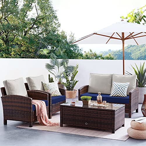 Favoyard Patio Chair Cushions 22 x 22 x 3 Inch Waterproof Outdoor Seat Cushions for Patio Furniture 3-Year Color Fastness Garden Sofa Couch Pads with Handle & Adjustable Straps Set of 2, Blue - color: Blue, size: 22 x 22 x 3 In