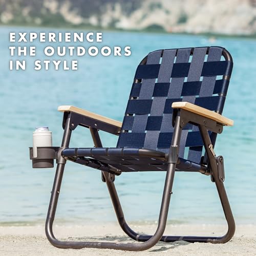 GoSports WOVN Beach Backpack Chair - 9 Styles Available - Premium Folding Camping Chair - color: Navy