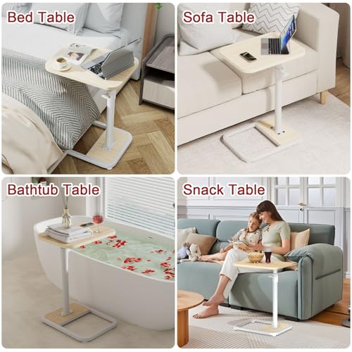 GOYLSER C Shaped End Table for Couch, Height Adjustable Rotatable Couch Tray Tables Sofa Table Tv Trays for Bedroom, Natural Wooden Swivel Side Table for Small Spaces - color: Natural, style: Standard C Table