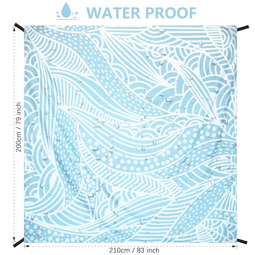 HIHOHO Beach Blanket Waterproof Sandproof Beach Mat for 1-8 Adults Quick Drying Durable Outdoor Picnic Mat for Beach Festival Travel Camping Hiking (BL-Ripple, 79"×83"(4 Person)) - color: Bl-ripple, size: 6'11" x 6'7"