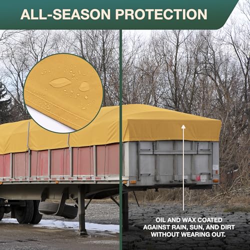 CCS Waterproof Canvas Tarp Cover – Heavy Duty Duck Cloth, Waxed Canvas Tarpaulin with Rustproof Brass Grommets for Camping, Construction, Equipment & Outdoor Use (Gold, 8x12 Ft) - color: Gold, size: 8 by 12 Feet