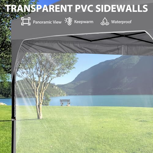 8x8 FT 1-Button Push Pop Up Canopy with 4 Clear PVC Sidewalls, Sandbags, Instant Canopy Tent for Outdoor Events - color: Gray, size: 8x8 with PVC Sidewalls