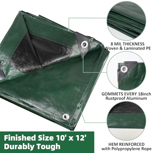 Heavy Duty Double-Sided Waterproof Poly Tarp 10x12 Feet 8mil Thick Polyethylene Tarps, Perfect for Outdoor Use, Plastic Cover & Mat for Tent Camping Storage Boat Bikes Vehicles - color: Jasper-8 Mil, size: 10' x 12' 1psc