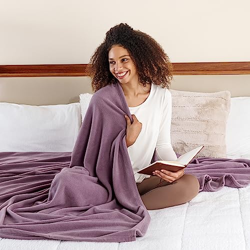 Berkshire Blanket Microfleece Queen Size Bed Blanket Lavender, Lightweight Soft Breathable Plush Micro Fleece Blanket for Bed Couch Sofa, 90x90 Inches - color: Lavender, size: Full/Queen