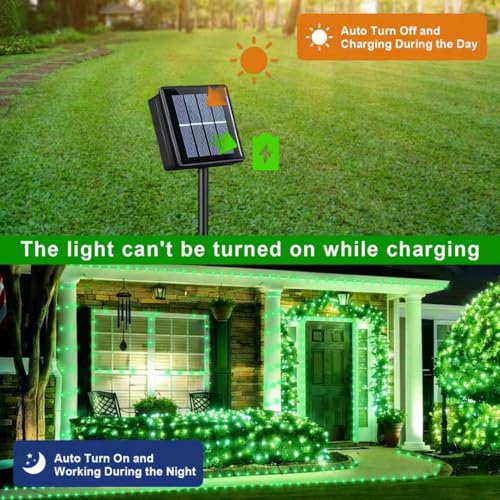 QITONG 4 Pack Solar Fairy Lights, Each 33ft 100 LED Green Christmas String Light Outdoor Waterproof, 8 Modes Silver Wire Twinkle Mini Lights - color: Green, size: 4Pack*100LED