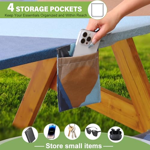 Fitted Picnic Table Cover with Bench Covers Waterproof Elastic Edges Rectangle Patio Tablecloth Outdoor Camping Essentials Stuff Rv Accessories Summer Trip Travel Supplies Party Camper Gifts, 8 ft - color: Blue Forest, size: 96in