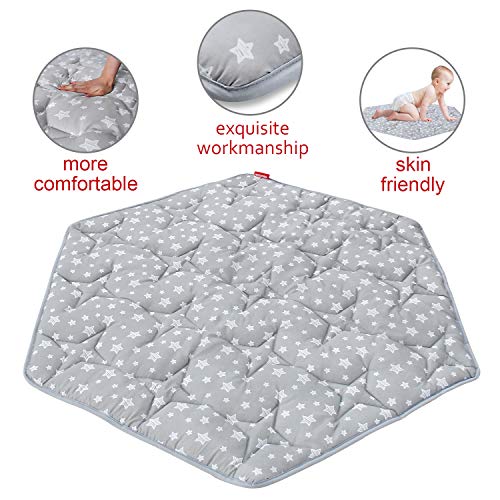 Hexagon Playpen Mat Compatible with Bend River Baby Play Pen, Hexagon Play Mat, Non Slip and Padded Play Mat Grey with Star Print - color: Grey With Star, size: for Bend River Baby Playpen with Canopy
