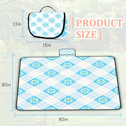 Extra Large Picnic Blanket Waterproof,80"x 80"Foldable Machine Washable Beach Blankets,Outdoor Blanket for 6-8 Adults,Picnic Mat Suitable for Indoor Crawling,Park Beach,Camping,Hiking,Travel( Blue) - color: Blue Little Flower, size: 6'8" x 6'8" (Square)