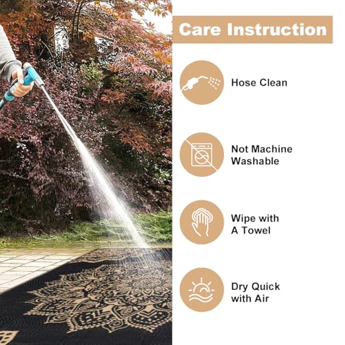 Yamaziot Outdoor Rug 6' x 9', Waterproof Reversible Plastic Straw Rug, Large Outdoor Rugs Mats RV, Picnic, Backyard, Balcony, Porch, Beach, Black Brown - color: Black Brown, size: 6' x9'