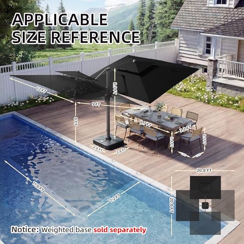 9 X 12 FT Cantilever Outdoor Patio Umbrella with Led Lights Heavy Duty Windproof Double Top Large Rectangle Offset Umbrellas with 360-degree Rotation for Garden Pool Deck Backyard, Black - color: Black, size: 9' X 12'- Only Umbrella(LED)