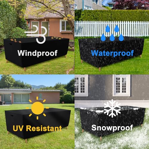 Tempera Patio Furniture Cover,Outdoor Table And Chair Covers Waterproof, Outdoor Dining Set Cover,Heavy Duty Rectangle Patio Furniture Covers,102''L x 74''W x 27.8''H,Black - color: Black, size: 102''L x 74''W x 27.8''H